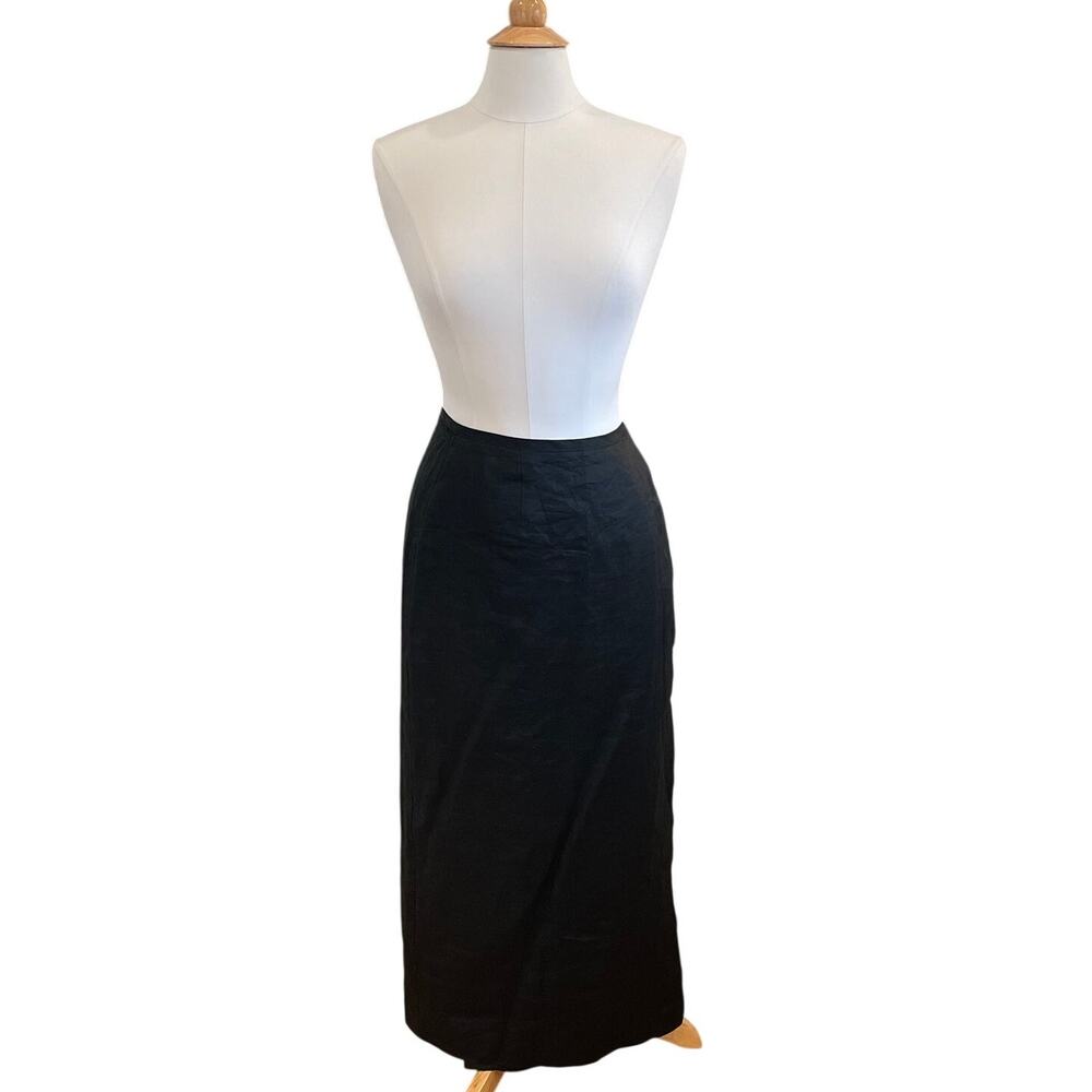 Amanda Vinci Black Linen Wrap Midi Skirt, Size 10